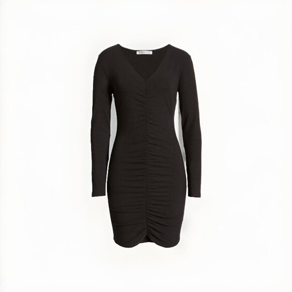 Reformation NEW Cally Stretch Cotton Long Sleeve Mini Dress In Black Size XL - Picture 2 of 9